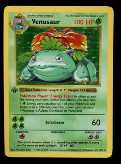1999 WOTC POKEMON GAME BASE SET 1ST EDITION SHADOWLESS VENUSAUR 15/102 HOLO RARE - Image 1