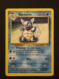 Pokemon Wartortle 42/102 Base Set Regular 70HP Uncommon Bite 40 Attack - Image 1