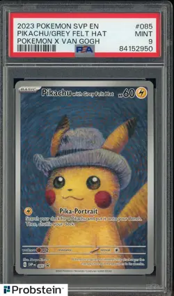 2023 Pokemon SVP EN X Van Gogh #085 Pikachu Grey Felt Hat PSA 9 MINT - Image 1