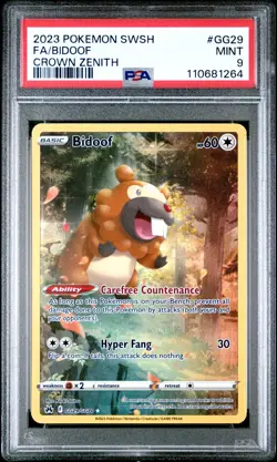2023 POKEMON SWORD & SHIELD CROWN ZENITH #GG29 FULL ART/BIDOOF PSA 9 - Image 1