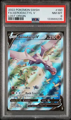 2022 POKEMON SWORD & SHIELD LOST ORIGIN #180 FA/AERODACTYL V PSA 8 - Image 1