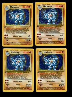 1999 WOTC POKEMON BASE SET 1ST EDITION MACHAMP 8/102 HOLO RARE LOT OF 9 CARDS HP - Image 2
