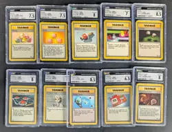 Lot (10) 1999 Pokemon Assorted CGC Graded Trainer Cards w/ Gambler - Image 1