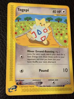 Pokemon Togepi Card 114/147 Regular/Non-Holo Aquapolis - Image 1