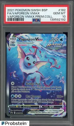 2021 Pokemon SWSH BSP Premium Collection #182 FA Vaporeon VMAX PSA 10 - Image 1