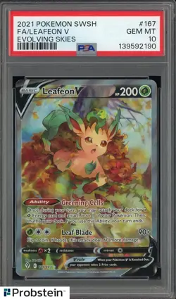 2021 Pokemon SWSH Evolving Skies #167 FA Leafeon V PSA 10 GEM MINT - Image 1