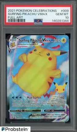 2021 Pokemon Celebrations #009 Full Art Surfing Pikachu VMAX PSA 10 GEM MINT - Image 1