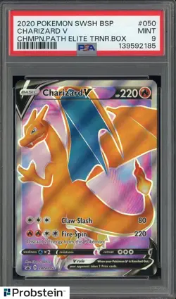 2020 Pokemon SWSH BSP Champion's Patch ETB #050 Charizard V PSA 9 MINT - Image 1