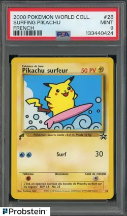 2000 Pokemon World Collection French #28 Surfing Pikachu PSA 9 MINT - Image 1