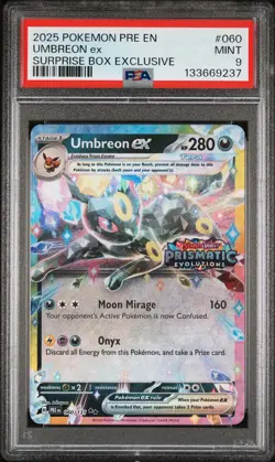 2025 POKEMON PRISMATIC EVOLUTIONS SURPRISE BOX EXCLUSIVE #060 UMBREON EX PSA 9 - Image 1
