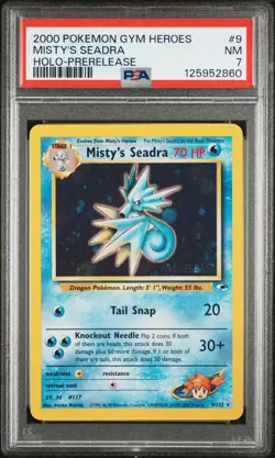 2000 WOTC POKEMON GYM HEROES PRERELEASE MISTY'S SEADRA 9/132 HOLO FOIL PSA 7 H - Image 1