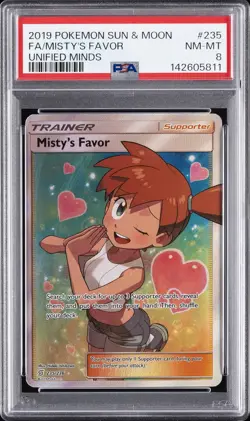2019 POKEMON SUN & MOON UNIFIED MINDS #235 FULL ART/MISTY'S FAVOR PSA 8 - Image 1