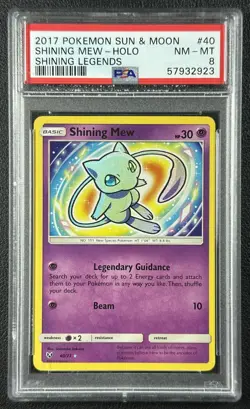 SHINING MEW PSA 8 2017 POKEMON SUN & MOON #40/73 SHINING LEGENDS HOLO 923 - Image 1