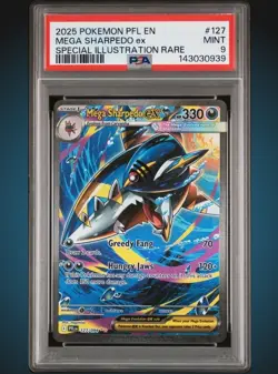 2025 POKEMON PFL EN-PHANTASMAL FLAMES #127 MEGA SHARPEDO EX PSA 9 - Image 1