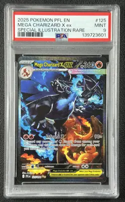 MEGA CHARIZARD X EX PSA 9 2025 POKEMON PHANTASMAL FLAMES PFL #125/094 SIR 3601 - Image 1