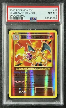 CHARIZARD PSA 8 2016 POKEMON XY EVOLUTIONS #11/108 REVERSE HOLO FOIL 595 - Image 1