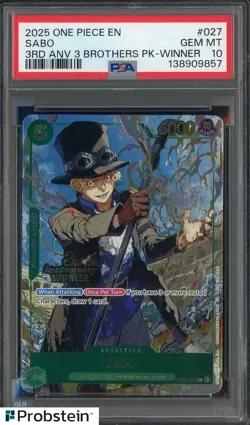 2025 One Piece EN 3rd Anniversary 3 Brothers Winner #027 Sabo PSA 10 GEM MINT - Image 1