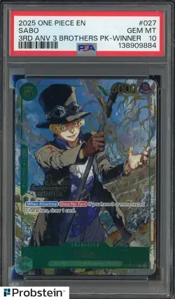 2025 One Piece EN 3rd Anniversary 3 Brothers Winner #027 Sabo PSA 10 GEM MINT - Image 1