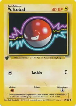 POKEMON Card GERMAN BASE SET 1st Edition VOLTOBAL Voltorb #67/102 Common MINT - Image 1