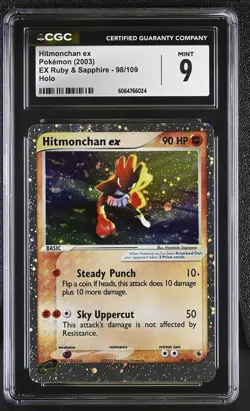 CGC 9 MINT Hitmonchan ex 2003 EX Ruby & Sapphire 98/109 Holo Pokemon Card - Image 1