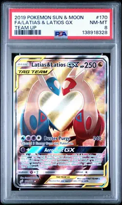 2019 Pokemon Sun & Moon Team Up Latias & Latios GX Full Art 170/181 #170 PSA 8 - Image 1