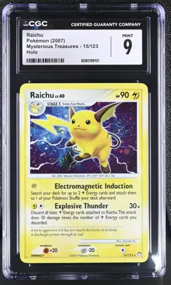 CGC 9 MINT Raichu 2007 Mysterious Treasures 15/123 Holo Pokemon Card - Image 1