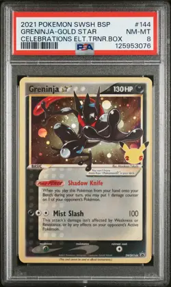 2021 POKEMON SWSH CELEBRATIONS GRENINJA GOLD STAR SWSH144 ETB PROMO HOLO PSA 8 D - Image 1