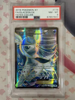 2016 POKEMON XY FATES COLLIDE FA/ GLACEON EX 116/124 PSA 8 NM-MT - Image 1