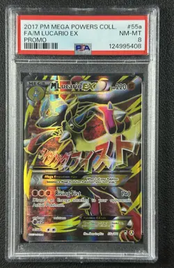 M LUCARIO EX PSA 8 2017 POKEMON MEGA POWERS COLL #55A PROMO FULL ART FA 5408 - Image 1