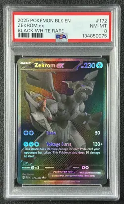ZEKROM EX PSA 8 2025 POKEMON BLACK BOLT #172/086 BLACK AND WHITE RARE 0075 - Image 1