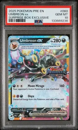 2025 POKEMON PRISMATIC EVOLUTIONS SURPRISE BOX EXCLUSIVE #060 UMBREON EX PSA 10 - Image 1