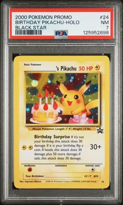 2000 WOTC POKEMON LEAGUE BIRTHDAY PIKACHU #24 HOLO BLACK STAR PROMO PSA 7 NM B - Image 1