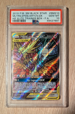 2019 Pokemon Moltres, Zapdos & Articuno GX Tag Team Stained Glass Promo PSA 10 - Image 1