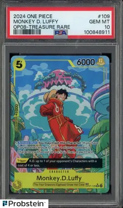 2024 One Piece #109 Monkey D. Luffy OP-08 Treasure Rare PSA 10 - Image 1