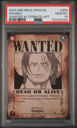 2024 ONE PIECE OP09 EMPERORS IN THE NEW WORLD 004 SHANKS WANTED PSA 10 - Image 1