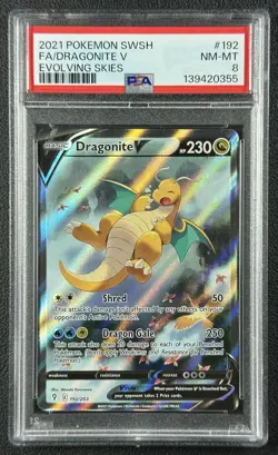 DRAGONITE V PSA 8 2021 POKEMON SWORD & SHIELD EVOLVING SKIES #192/203 FA 355 - Image 1