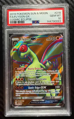 PSA 10 Flygon GX Full Art 218/236 Cosmic Eclipse Pokemon - Image 1
