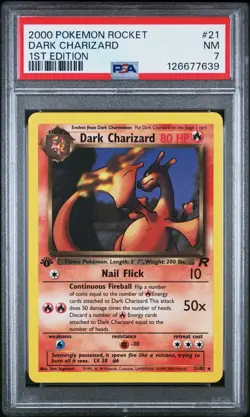 DARK CHARIZARD 2000 Pokemon Team Rocket 1st Edition #21 - PSA 7 - Image 1