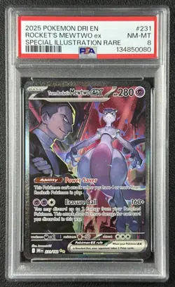 TEAM ROCKET'S MEWTWO EX PSA 8 2025 POKEMON DESTINED RIVALS #231/182 SIR 0080 - Image 1