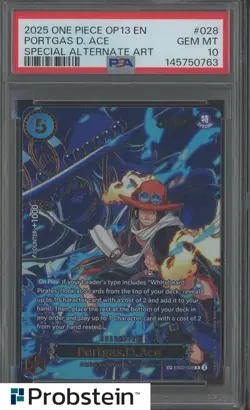 2025 One Piece OP13 EN Special Alternate Art #028 Portgas D. Ace PSA 10 GEM MINT - Image 1