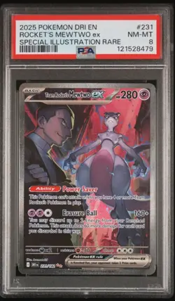 Pokemon Team Rocket’s MEWTWO EX SIR Destined Rivals 2025 TCG Card #231/182 PSA 8 - Image 1
