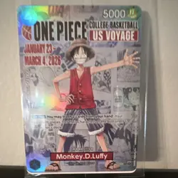 NCAA Bandai One Piece Card Game Monkey.D.Luffy US Voyage Promo Full Art Holo - Image 1