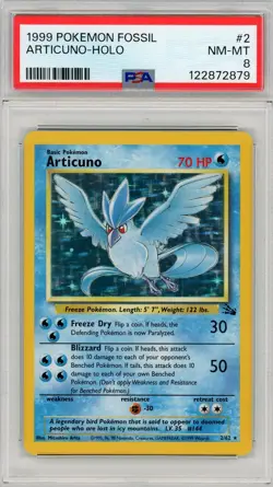1999 Pokemon Fossil #2 Articuno Holo PSA 8 NM-MT - Image 1