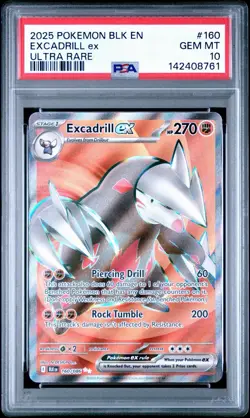 2025 POKEMON BLK EN-BLACK BOLT ULTRA RARE #160 EXCADRILL EX PSA 10 GEM MINT - Image 1