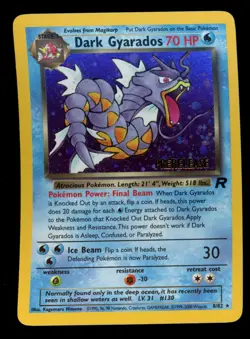 2000 WOTC POKEMON TEAM ROCKET DARK GYARADOS 8/82 PRERELEASE STAMPED PROMO HOLO E - Image 1