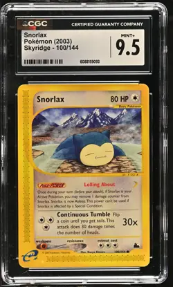 CGC 9.5 MINT+ Snorlax 2003 Skyridge 100/144 Pokemon Card - Image 1