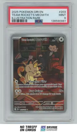 2025 Pokemon Destined Rivals Illustration Rare Team Rocket's Meowth PSA 9 - Image 1