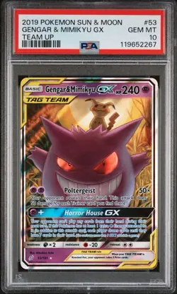 [PSA 10] Gengar and Mimikyu GX 53/181 Team Up Tag Team Full Art Holo POKEMON - Image 1