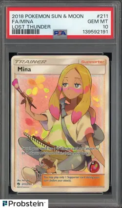 2018 Pokemon Sun & Moon Lost Thunder #211 FA Mina PSA 10 GEM MINT - Image 1