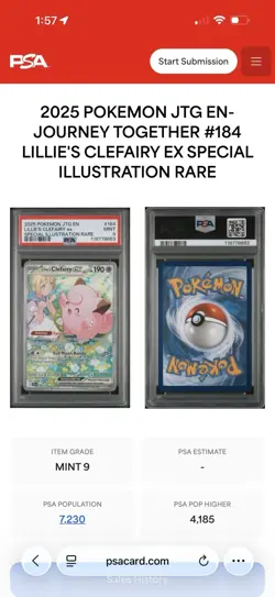 Pokemon TCG Journey Together Lillie's Clefairy EX Card 184/159 Sir PSA 9 Mint - Image 3